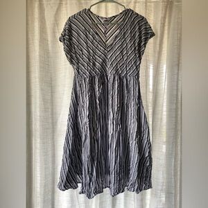 Striped V-Neck Dress - Blue & White